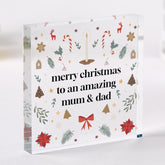 Christmas Mum and Dad Acrylic Plaque Gift Festive Xmas Keepsake Decoration for Parents from Son or Daughter Holiday Present Idea
