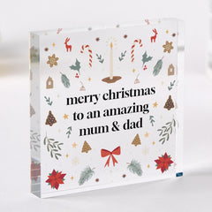 Christmas Mum and Dad Acrylic Plaque Gift Festive Xmas Keepsake Decoration for Parents from Son or Daughter Holiday Present Idea