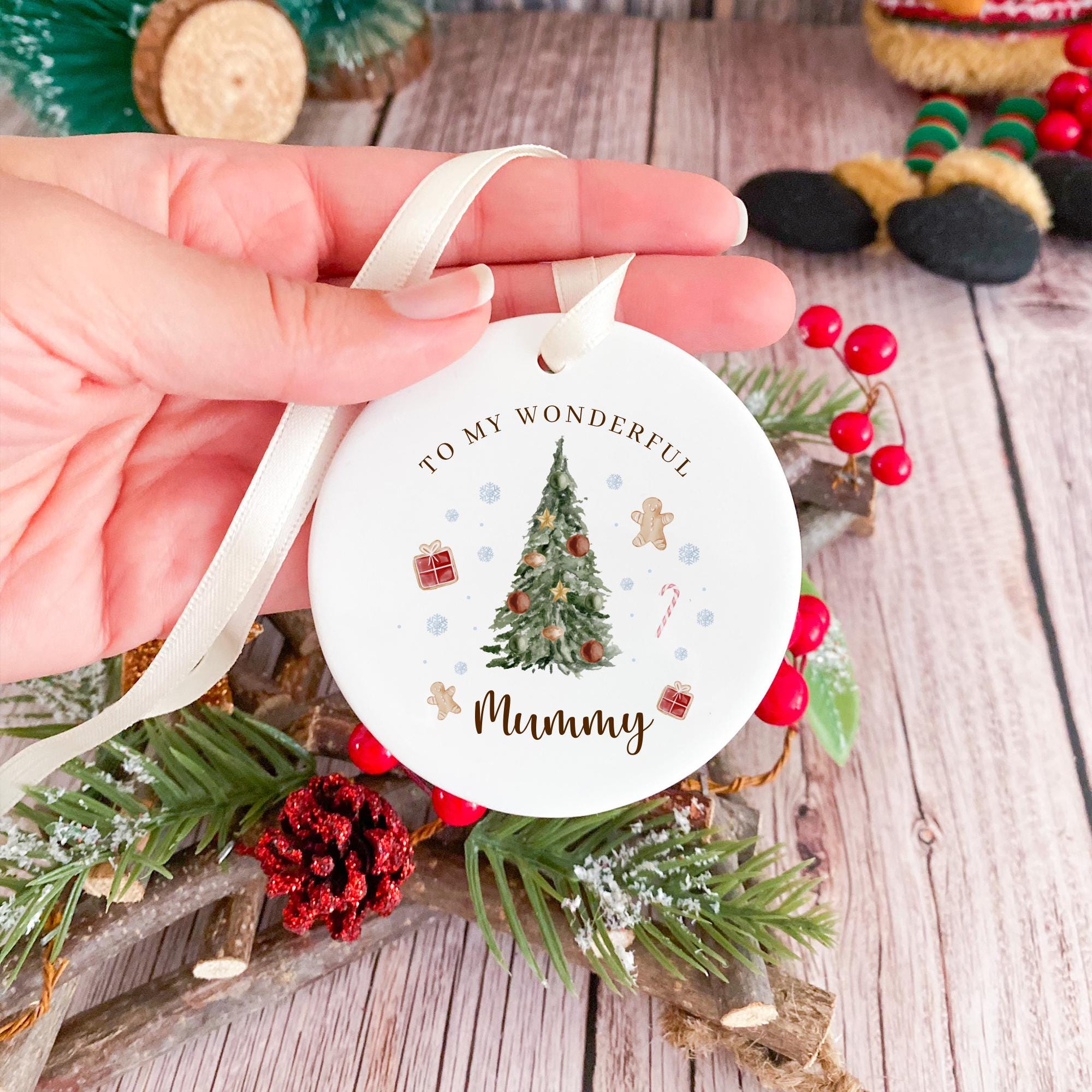 Christmas ornament for Mummy Nanny and Friend ornament with to my wonderful text for family nanny friend Xmas gift cute ceramic ornament