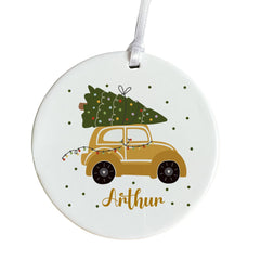 Christmas Ornament with name Cute Personalised Christmas and New Year Ceramic Ornament with cute car Christmas decoration Family Friend
