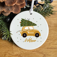 Christmas Ornament with name Cute Personalised Christmas and New Year Ceramic Ornament with cute car Christmas decoration Family Friend