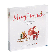 Christmas Santa Sleigh Acrylic Plaque Gift Festive Keepsake for Son Daughter Grandson Granddaughter Niece Nephew Godson Goddaughter Xmas