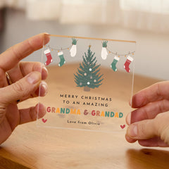 Christmas Tree Acrylic Plaque Gift for Mum and Dad or Grandma and Grandad Xmas Decoration from Child Son Daughter or Grandson Granddaughter