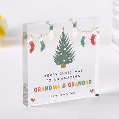 Christmas Tree Acrylic Plaque Gift for Mum and Dad or Grandma and Grandad Xmas Decoration from Child Son Daughter or Grandson Granddaughter