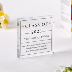 Class of 2025 Gift with University Name and your text Personalised Graduation Keepsake Congrats Acrylic Plaque for Daughter Son Nephew Niece