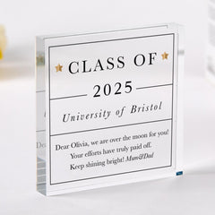 Class of 2025 Gift with University Name and your text Personalised Graduation Keepsake Congrats Acrylic Plaque for Daughter Son Nephew Niece