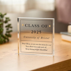 Class of 2025 Gift with University Name and your text Personalised Graduation Keepsake Congrats Acrylic Plaque for Daughter Son Nephew Niece
