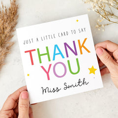 Colourful Thank You Card for Teacher Nurse Doctor Friend Colleague Rainbow Text Mini Appreciation Card for Her or Him