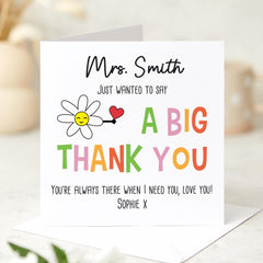 Colourful Thank You Teacher Card – Big Thank You Message – Nursery, Reception or Primary End of Term or Teacher’s Day Gift Card from Child