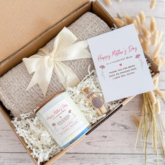 Cosy Gift Set Blanket Candle Mini Matches Jar and Card Mother's Day Gift for Mum Hygge Gift Box Mummy Mama