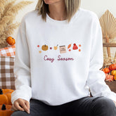 Cosy Season Autumn Sweatshirt Cute Jumper with Pumpkin & Leaves Autumn Gift for Her