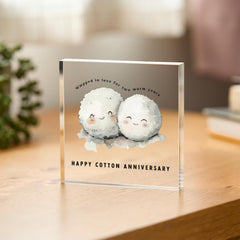 Cotton Anniversary Acrylic Plaque Cute 2nd Year Keepsake Gift for Wife Husband Partner Girlfriend or Boyfriend Second Wedding Anniversary