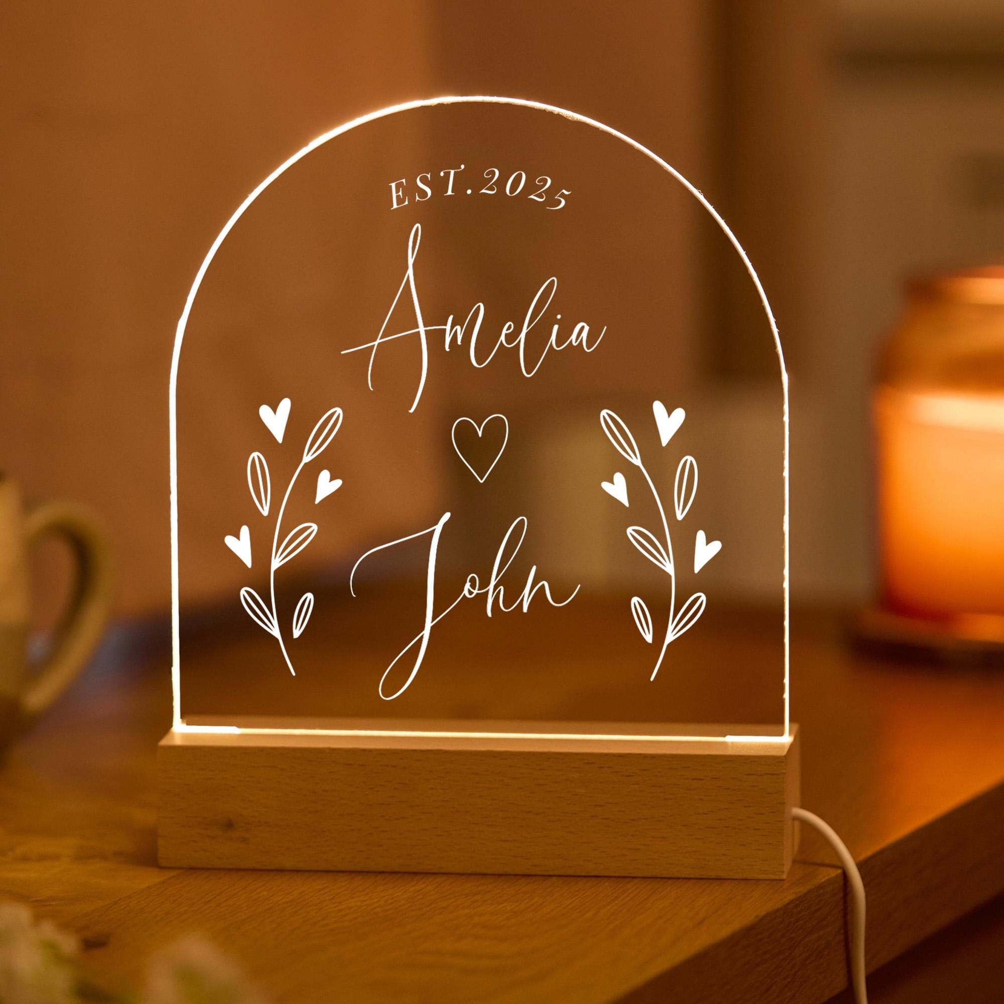 Couples LED Light Anniversary Gift for Husband Wife Fiancé Wedding Date Custom Romantic Bedroom Decor