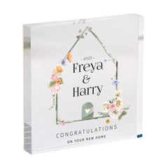 Custom New Home Gift Acrylic Plaque with Names & Year Floral Housewarming Keepsake for Couple, Family Newlywed Engaged Married Friend
