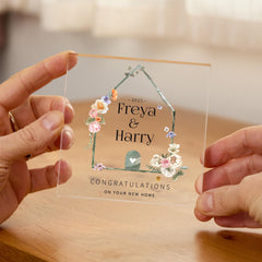 Custom New Home Gift Acrylic Plaque with Names & Year Floral Housewarming Keepsake for Couple, Family Newlywed Engaged Married Friend