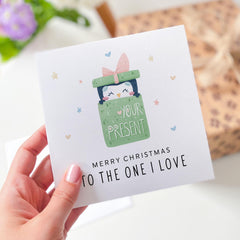 Cute Christmas Card for Boyfriend Husband Wife Girlfriend Partner Funny Penguin Design Romantic Xmas Card