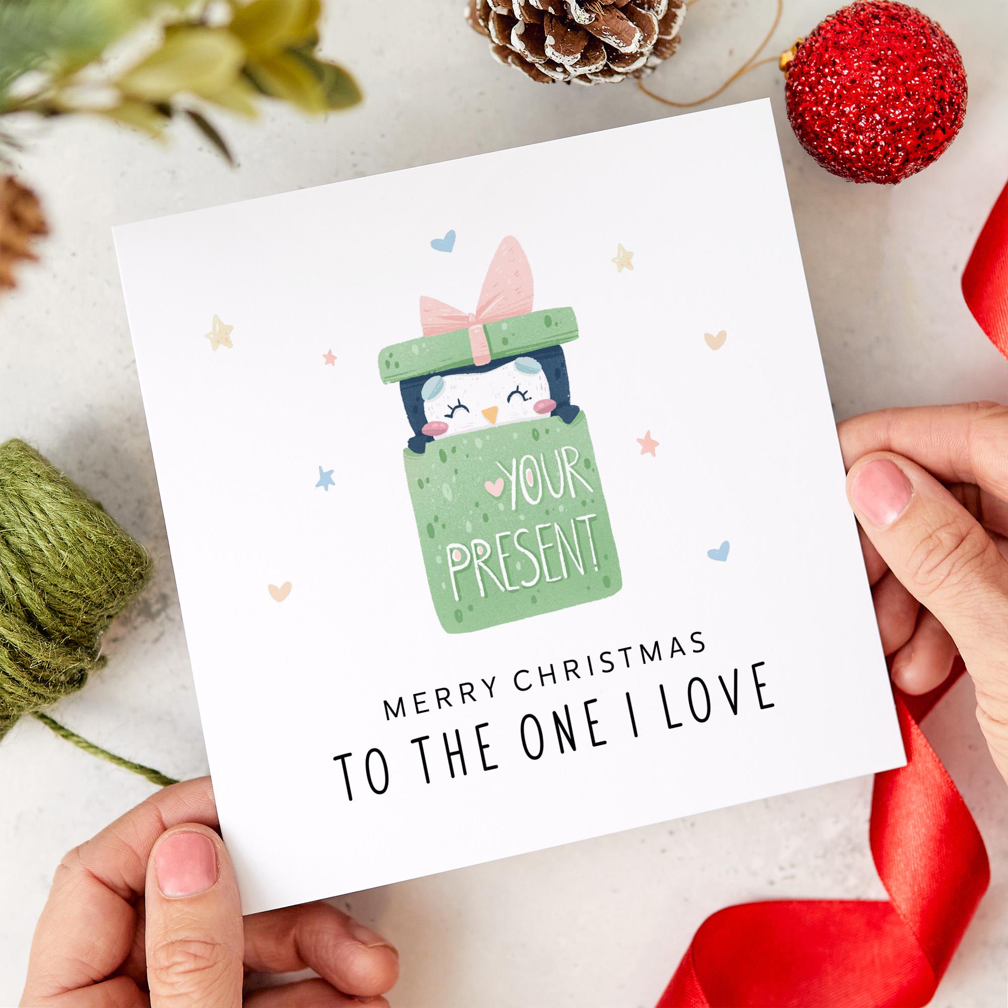 Cute Christmas Card for Boyfriend Husband Wife Girlfriend Partner Funny Penguin Design Romantic Xmas Card