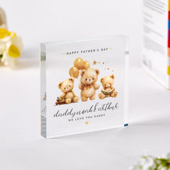 Daddy Acrylic Plaque Happy Father's Day Gift from Kids Personalised Name Keepsake Cute Teddy Bear Decoration for Him