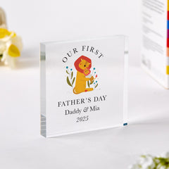 Daddy and baby acrylic plaque Personalised First Father's Day Cute Animal Design with Name and Year Gift for New Dad 1st Fathers Keepsake