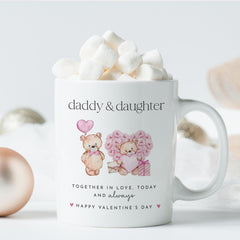 Daddy & Daughter Valentine's Mug Coaster Cute Bear Together in Love Today Gift for New Dad