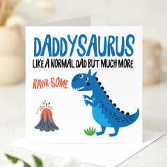 Daddysaurus Card Funny Dinosaur Father's Day Dad's Birthday Card for Dad Cute Rawrsome from Kids Son Daughter Daddy Gift for Loving Father