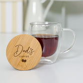 Dad’s Coffee Double Wall Glass Mug with Engraved Bamboo Lid – Father’s Day or Birthday Gift