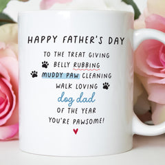 Dog Dad Mug & Coaster Father's Day Gift Set Pawsome Dog Dad of the Year Thank You For All Treats Dog Owner First Fathers Day Keepsake