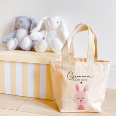 Easter Bag With Name Personalised Easter Gift For Boy Or Girl Pink Or Blue Bunny Egg Hunt Bags Baskets