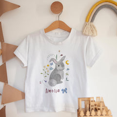 Easter Bunny T-Shirt Name Gift for Kids Girl Boy Toddler Cute Floral Rabbit Tee Birthday Outfit Baby First Easter