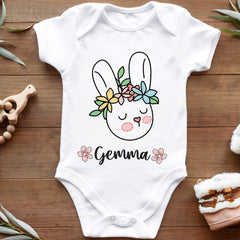 Easter Bunny Tshirt Baby Bodysuit Babygrow Personalised Kids T-Shirt With Name Bunny Design For Boys Girls