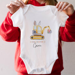 Easter Excavator T-shirt for Baby or Toddler – Personalised Eggscavator Funny Gift for Kids