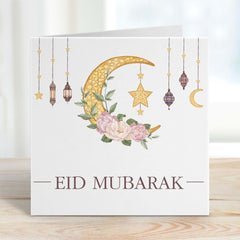 Eid Mubarak Greeting Card Ramadan Card Eid Card Eid Mubarak Card Eid 2025 Happy Eid Card Islamic Eid Gift Crescent Moon And Star Design