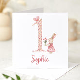 Elegant Birthday Card for Girls 1st 2nd 3rd 4th Birthday Cute Bunny Design Card for Daughter Niece Granddaughter Keepsake Kids Birthday Card