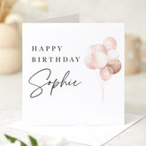 Elegant Birthday Card with Name Blush Pink Balloons Minimalist Modern Design Ideal for Wife Mum Daughter Sister Girlfriend or Best Friend