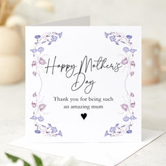 Elegant Mother's Day Card Floral Watercolour Wild Flowers Card for Mum Thank You Card for Card for Mum Beautiful Botanical Greeting Card