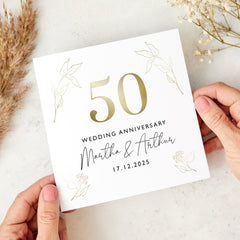 Elegant Wedding Anniversary Card With ANY YEAR Custom Gold Personalised with Couple Names and Date Keepsake Gift for Parents Wife Husband