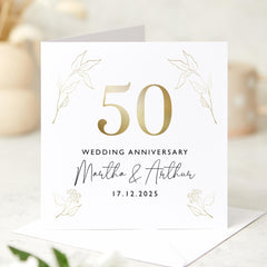 Elegant Wedding Anniversary Card With ANY YEAR Custom Gold Personalised with Couple Names and Date Keepsake Gift for Parents Wife Husband