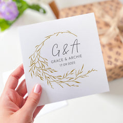 Elegant Wedding Anniversary or Engagement Card for Couples Personalised with Custom Date Name and Initials Minimalist Romantic Keepsake Gift