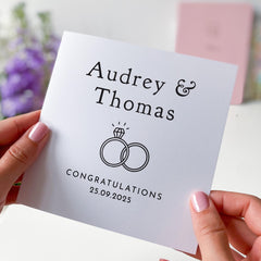 Elegant Wedding or Engagement Card for Couples Personalised with Names and Date Custom Congratulations Keepsake Minimalist Design