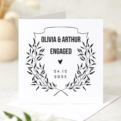 Engagement Card for Couple with Modern Black and White Stylish Design Personalised with Names Date Engaged Gift Keepsake for her him friends