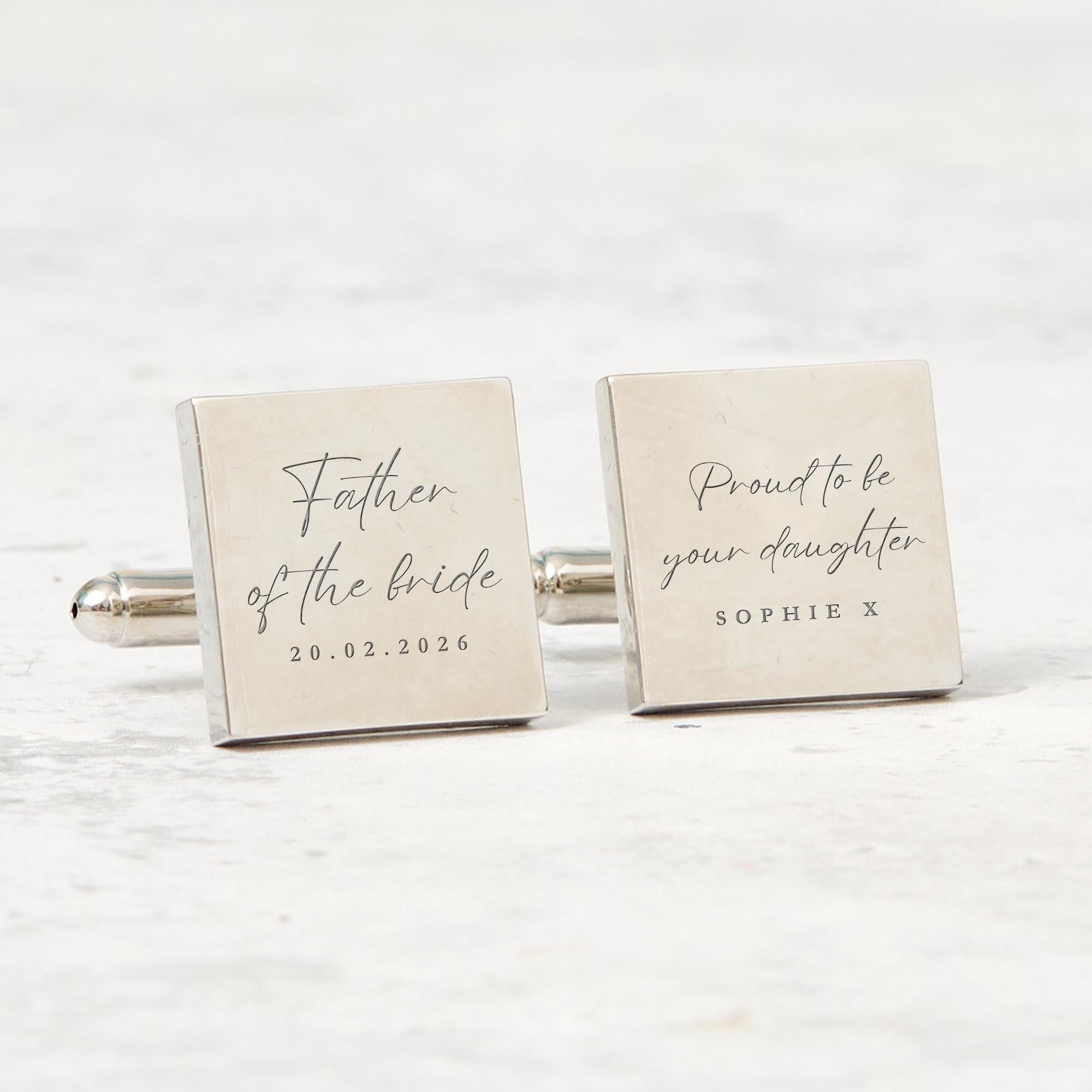 Father of the Bride Cufflinks Gift from Daughter Personalised Wedding Day Keepsake for Dad with Name and Date Wedding Role Cufflinks