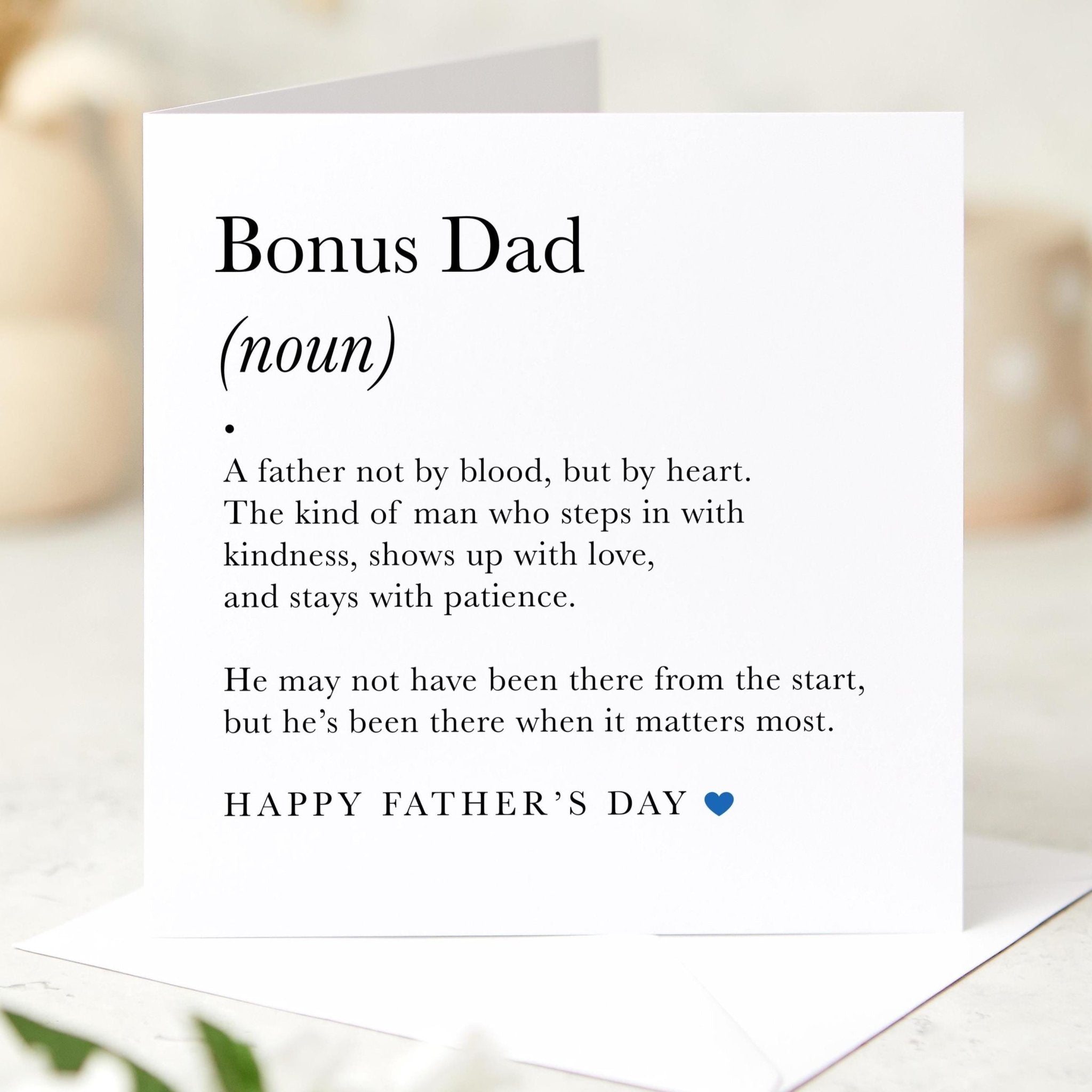 Father’s Day Card for Bonus Dad Heartfelt Definition Design for Stepdad Thoughtful Keepsake Card for Stepfather