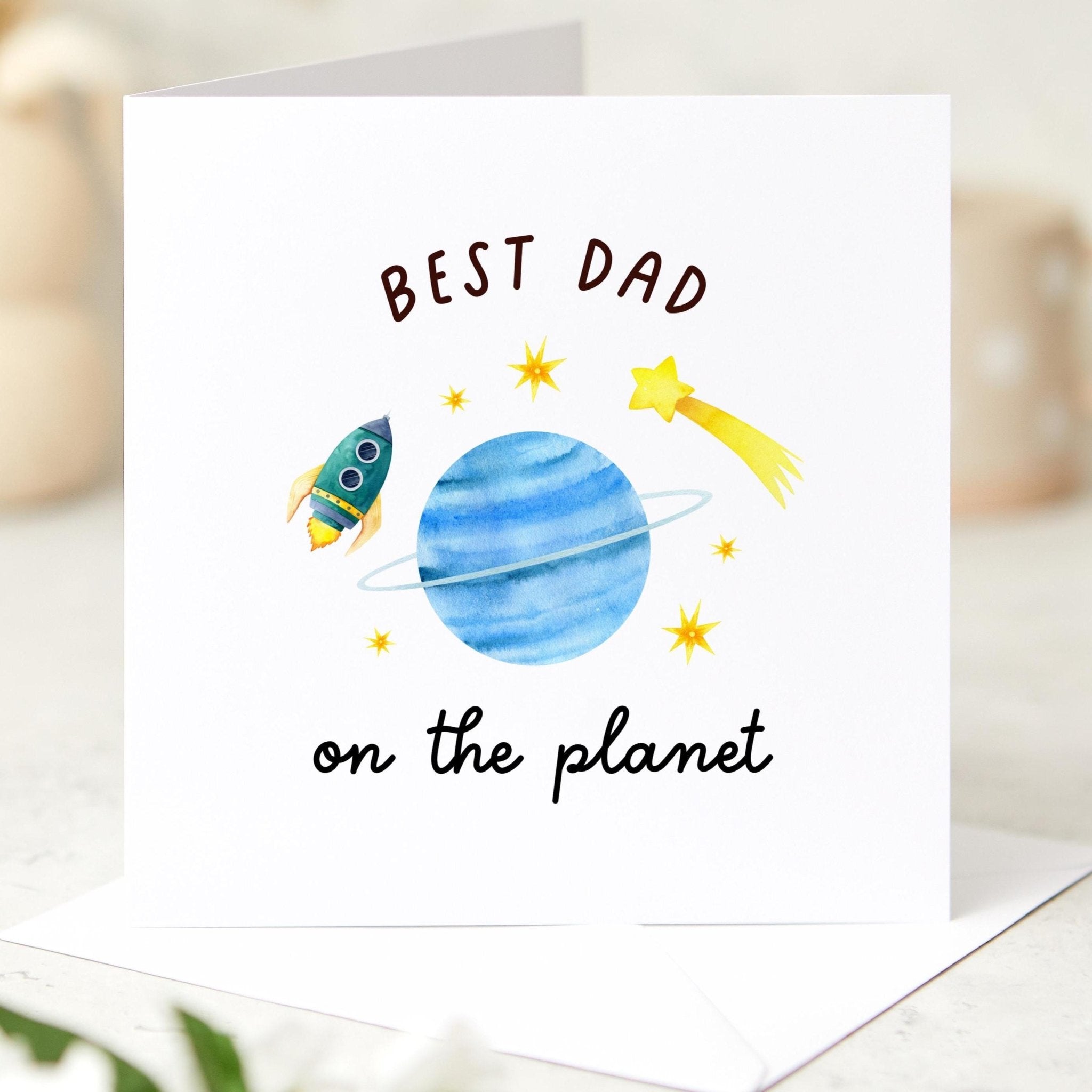 Father’s Day Card for Dad Best Dad on the Planet Cute Space and Rocket Design Thoughtful Keepsake from Child
