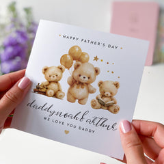 Father's Day Card for Dad of Two from Children Cute Teddy Bear Personalised Fathers Day Card Special Keepsake from Kids We Love You Daddy