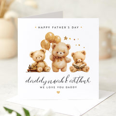 Father's Day Card for Dad of Two from Children Cute Teddy Bear Personalised Fathers Day Card Special Keepsake from Kids We Love You Daddy