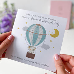 Father's Day Card for Daddy with Name I Love You to the Moon and Stars Cute Hot Air Balloon Design Personalised Card from Child Boy or Girl