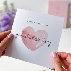 Father’s Day Card for Grandad with Grandchildren Name Personalised Pink Heart Design Special Keepsake Card from Granddaughter or Grandson