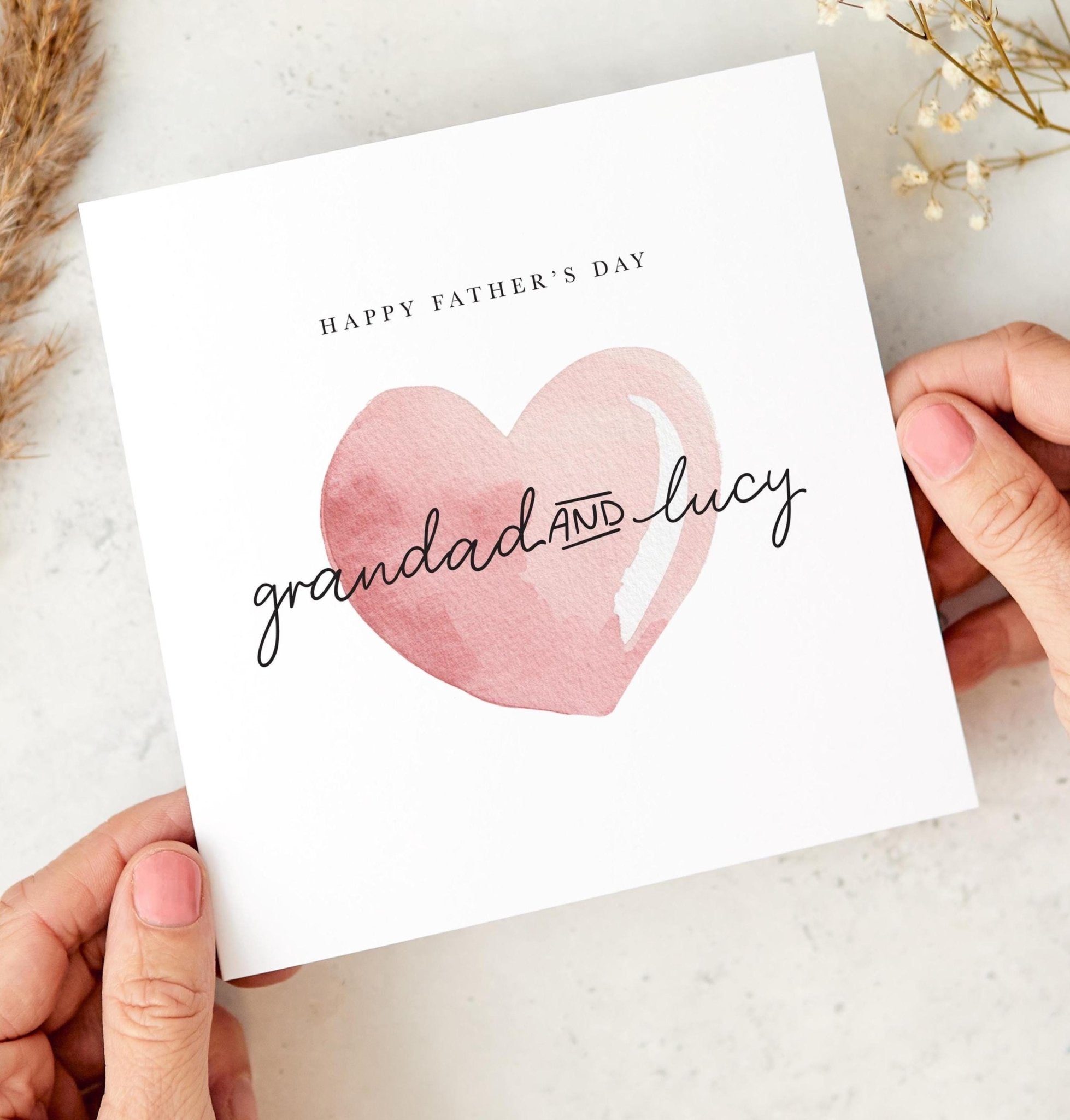 Father’s Day Card for Grandad with Grandchildren Name Personalised Pink Heart Design Special Keepsake Card from Granddaughter or Grandson