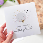 Father’s Day Card for Stepdad Best Stepdad on the Planet Cute Planet and Star Keepsake from Stepson or Stepdaughter Cute Bonus Dad Gift Card