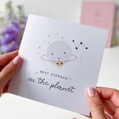 Father’s Day Card for Stepdad Best Stepdad on the Planet Cute Planet and Star Keepsake from Stepson or Stepdaughter Cute Bonus Dad Gift Card